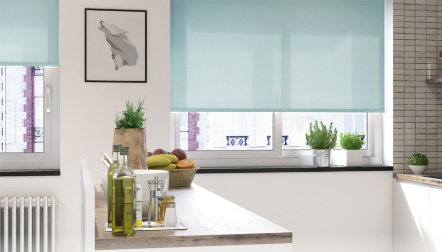 Свободновисящие рольшторы на кухню бирюзовые